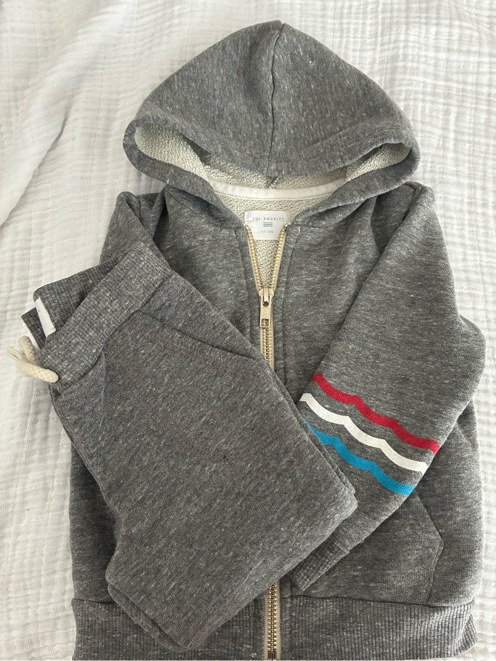 Sol Angeles Kids Gray Jogger Set with Red White Blue Stripe